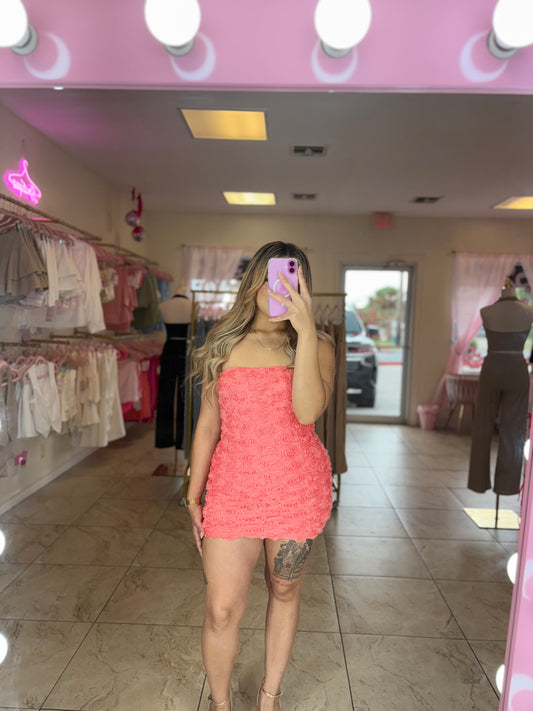 Coral bloom mini dress