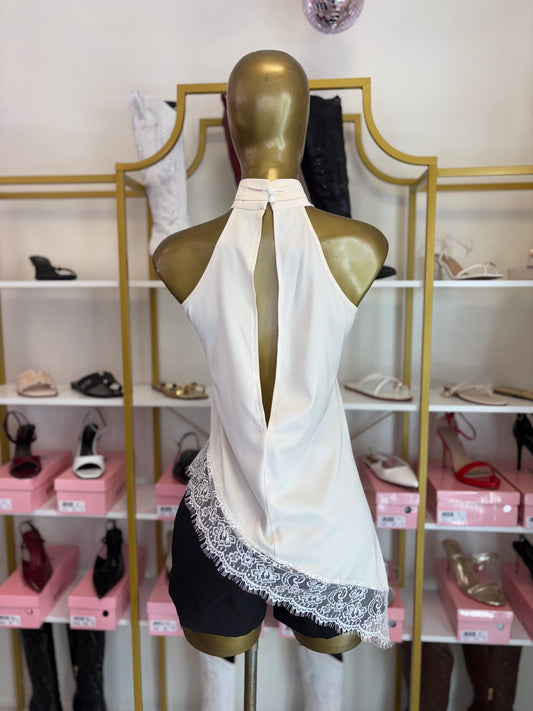 Lace Allure Halter Top - Cream