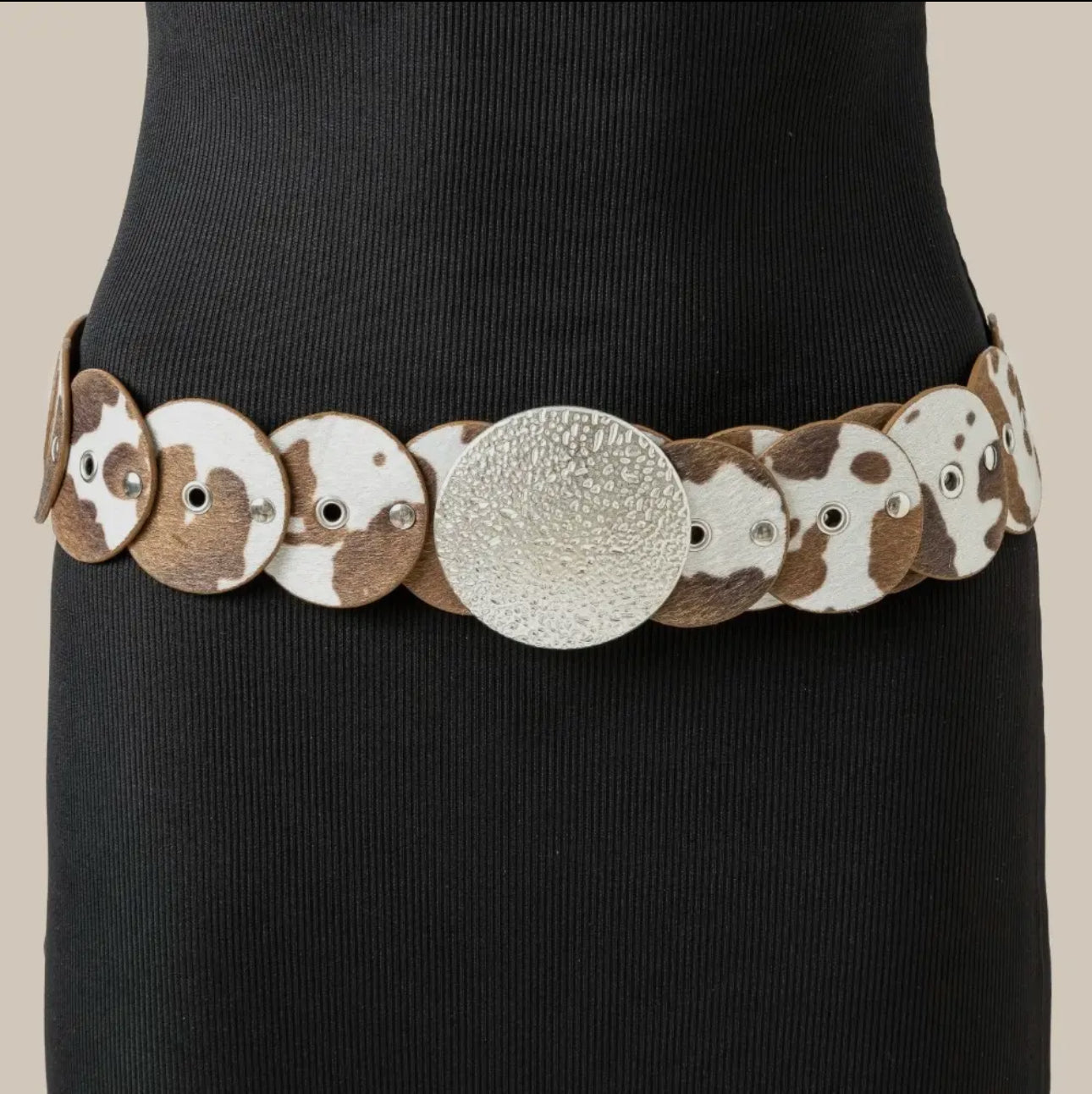 Brown cow print belt