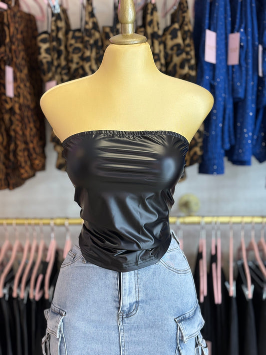 Black leather tube top