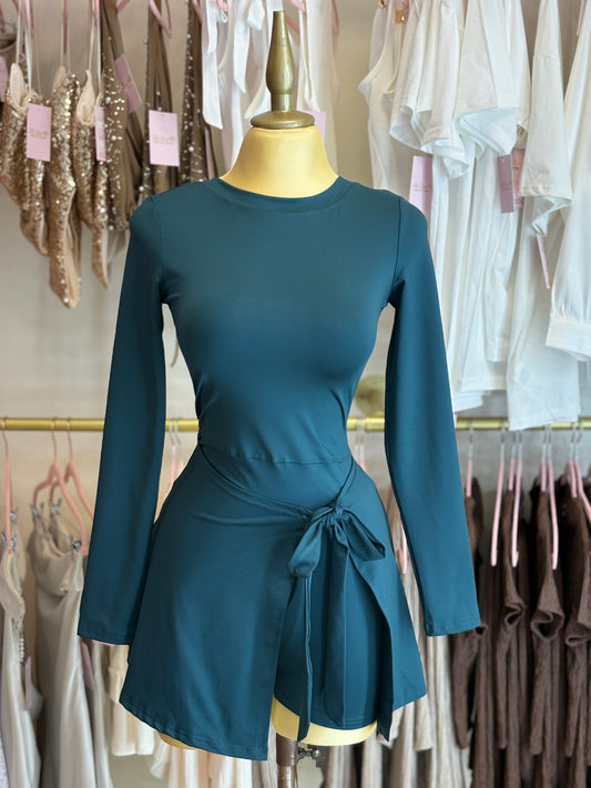 Teal Sporty Glam Dress long sleeve