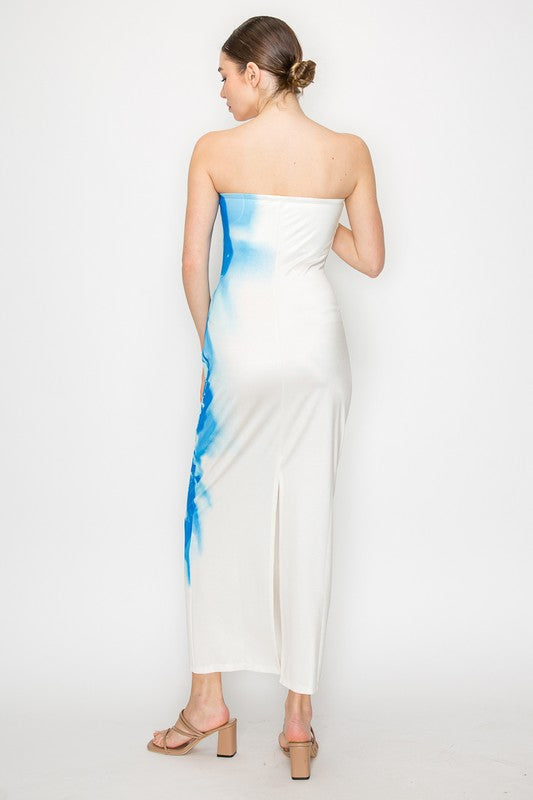 Blue floral bandeau midi dress