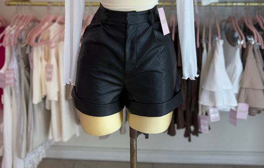Black leather shorts