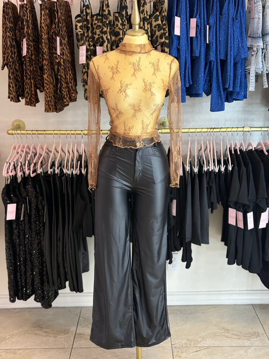 Mocha Long Sleeve Lace Top