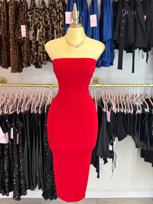 Red Knitted Tube Dress