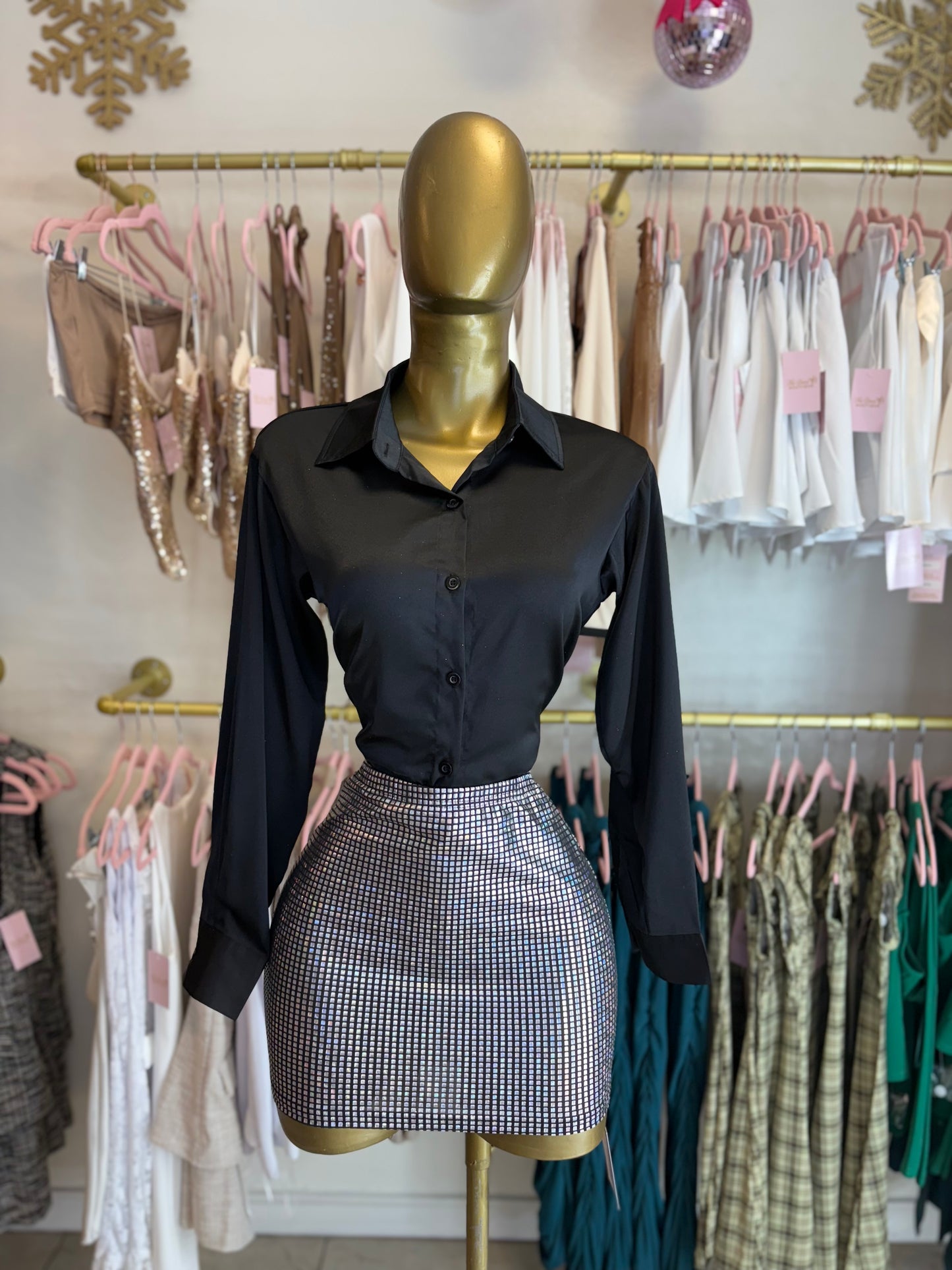 Black satin button up