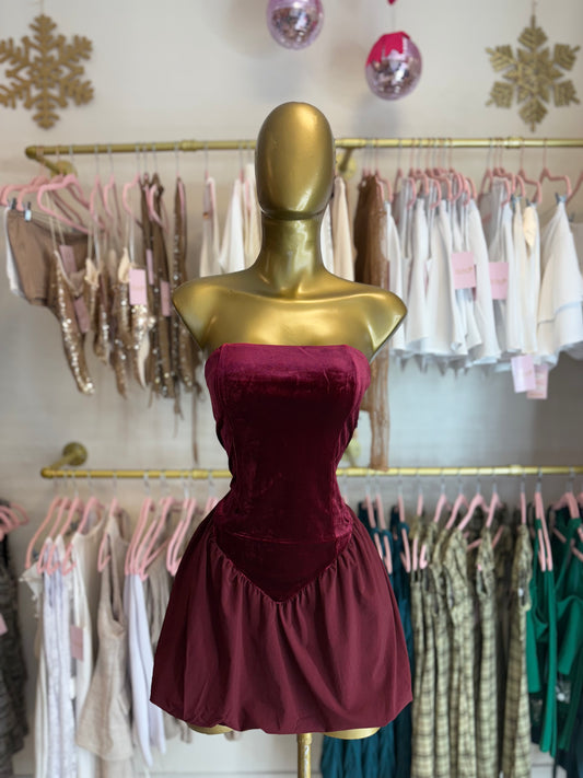 Wine Velvet Bubble Dress