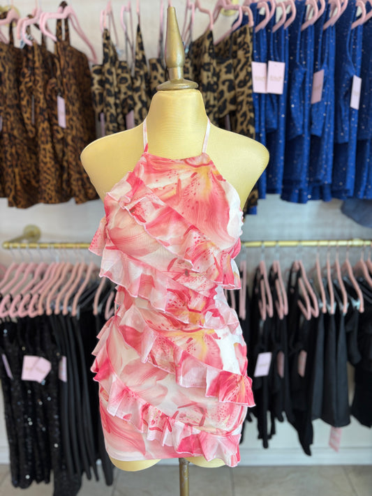 Sunset hibiscus mini dress