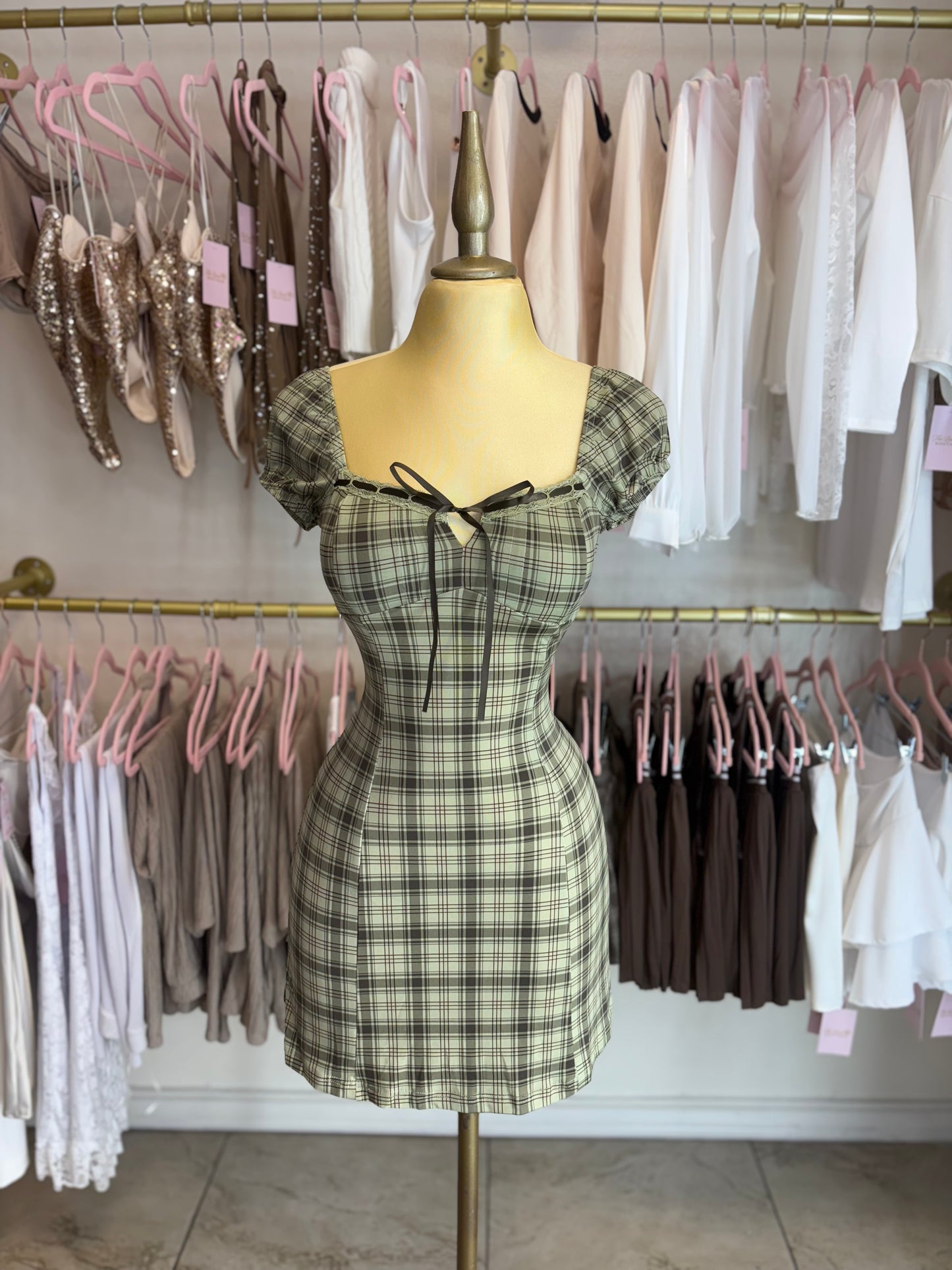 Plaid sweetheart mini dress