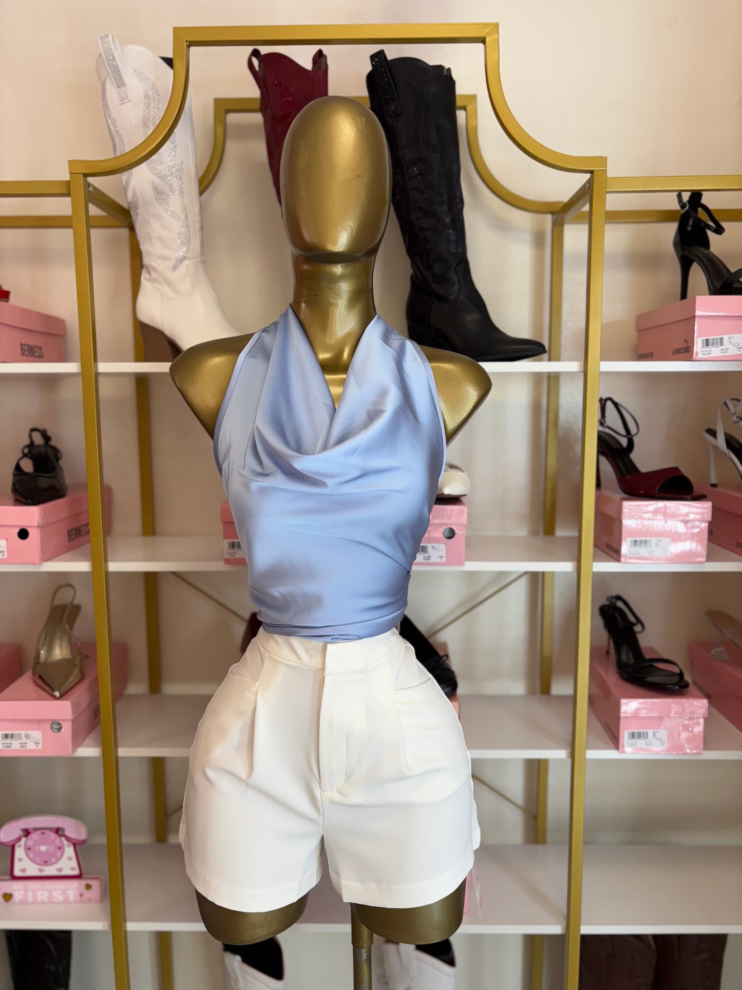 Satin Halter Top Blue