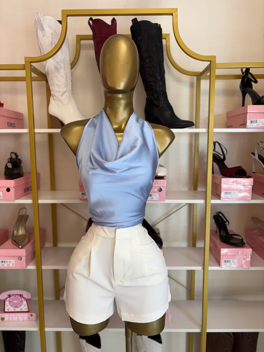 Satin Halter Top Blue