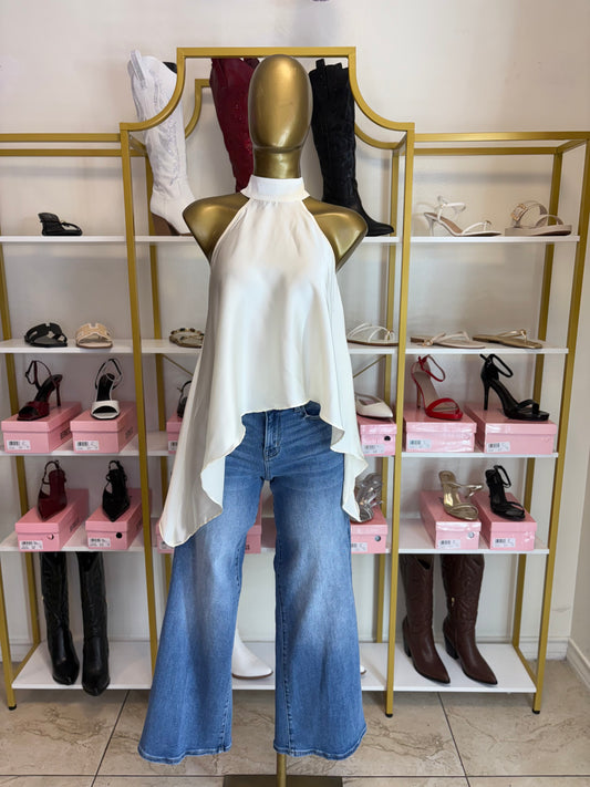 Ivory Silk Drape Halter Top
