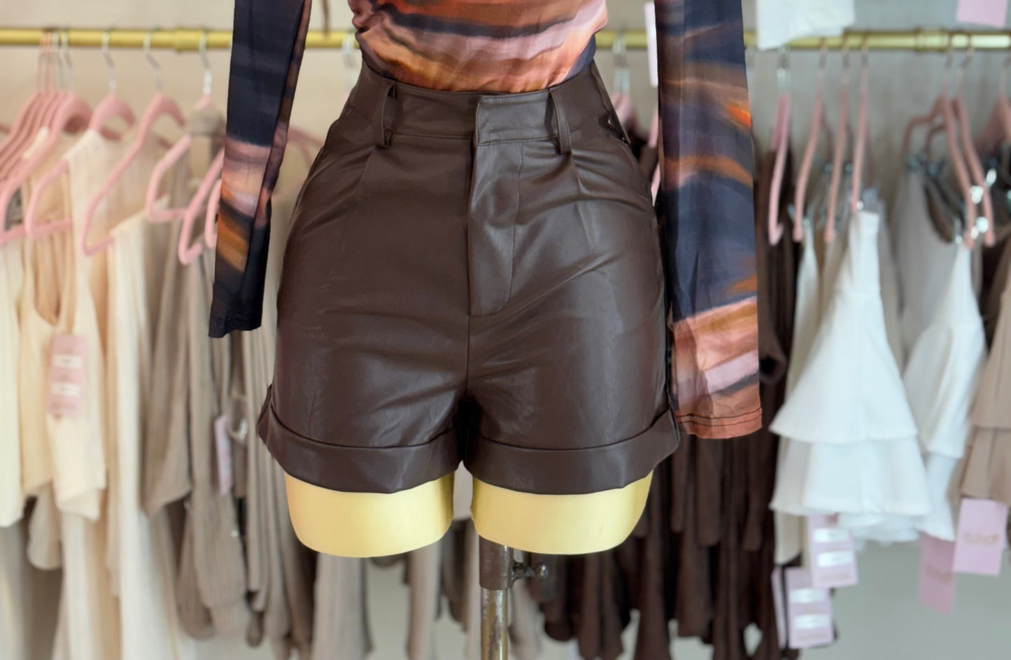 Espresso leather shorts