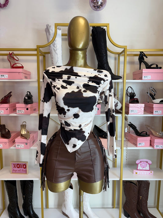 Cow Print Asymmetrical Top
