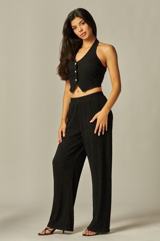 Crinkled black vest & pant set