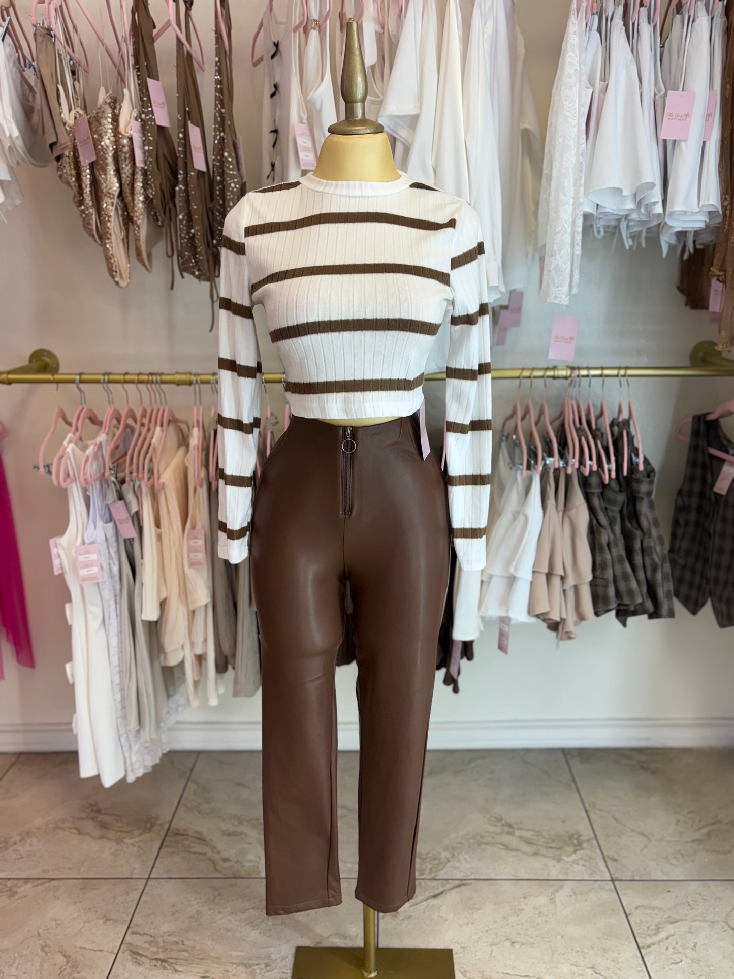 Mocha & white stripe top