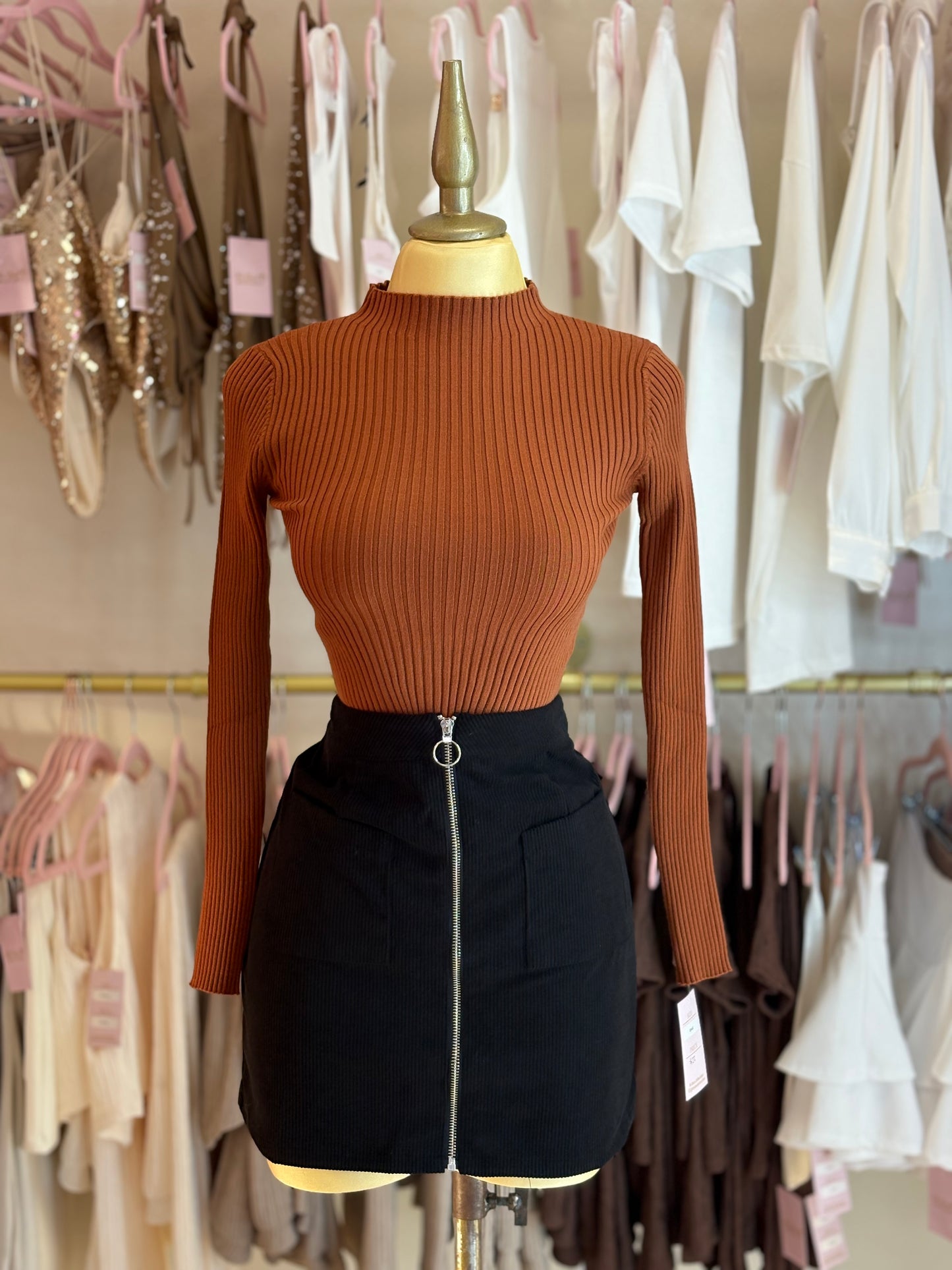 Camel ribbed long sleeve