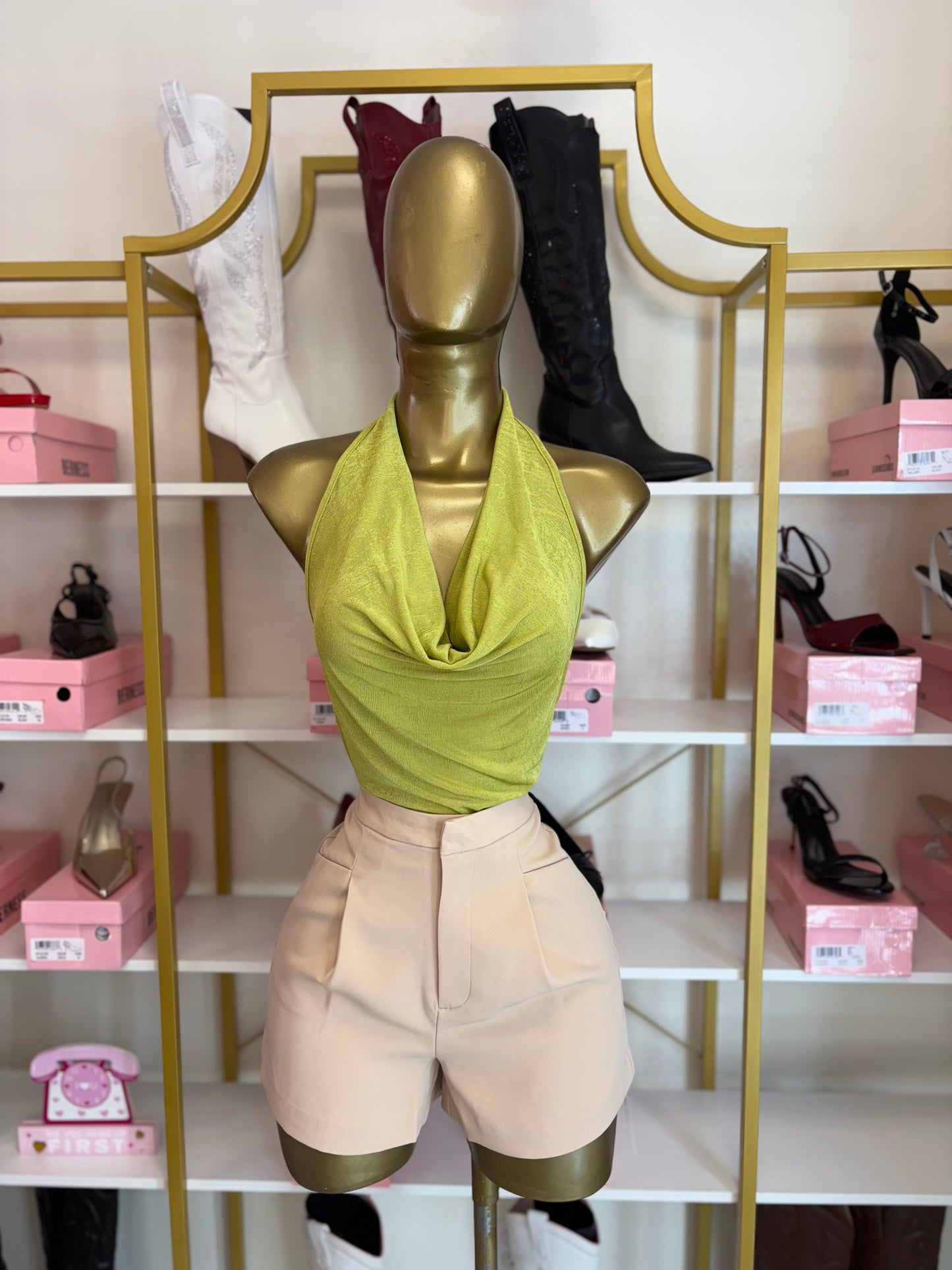 Island Glow Halter Top – Olive Lime