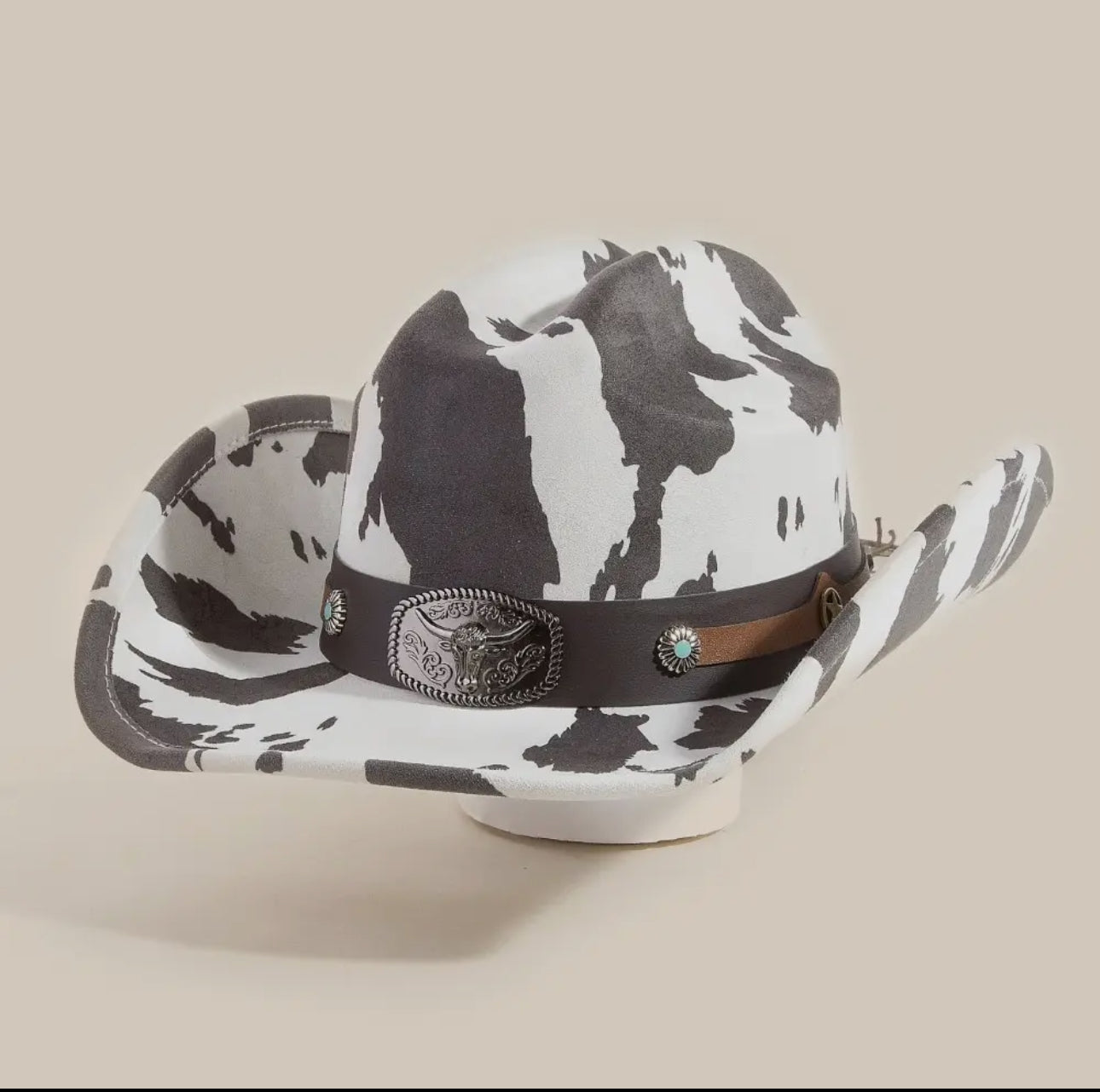 Midnight cow print hat