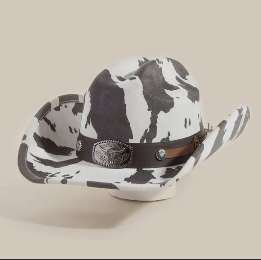 Midnight cow print hat
