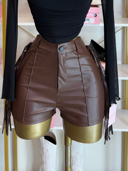 Western Fringe Shorts- Brown