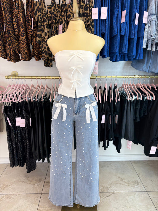 Pearl & bows denim
