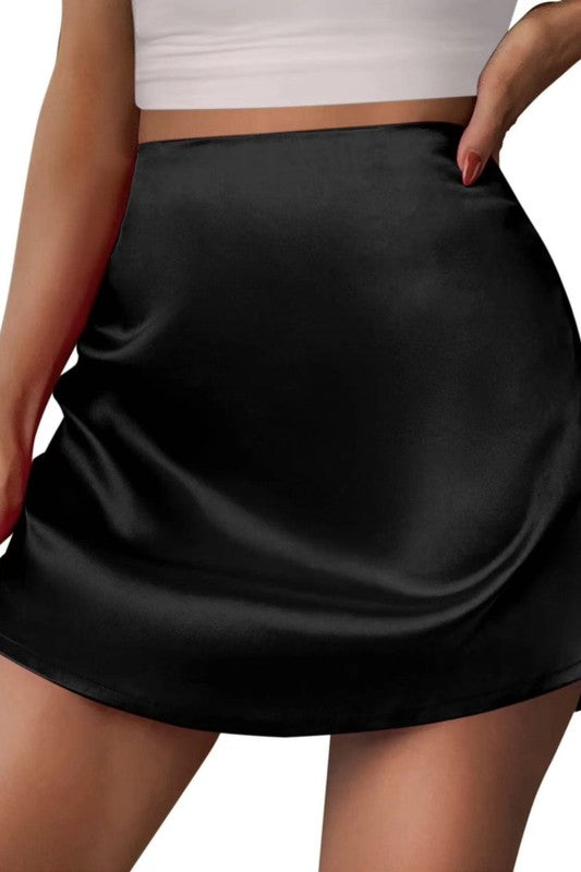 Satin black mini skirt