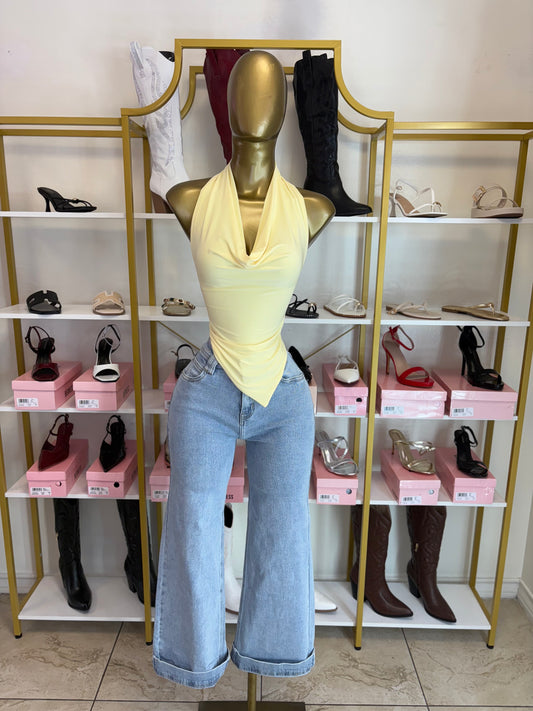 The Eloise Bow Halter Top - Butter yellow