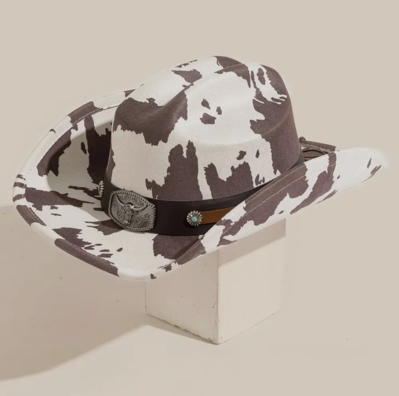 Mocha cow print hat