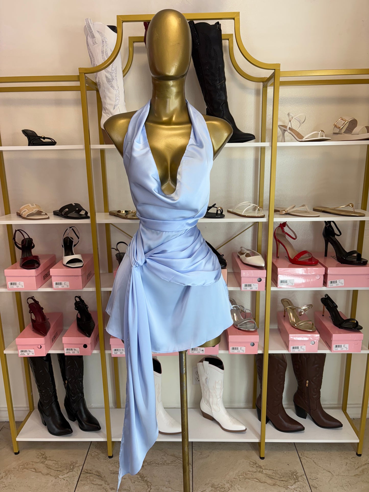 Satin Draped Mini Dress- Baby Blue