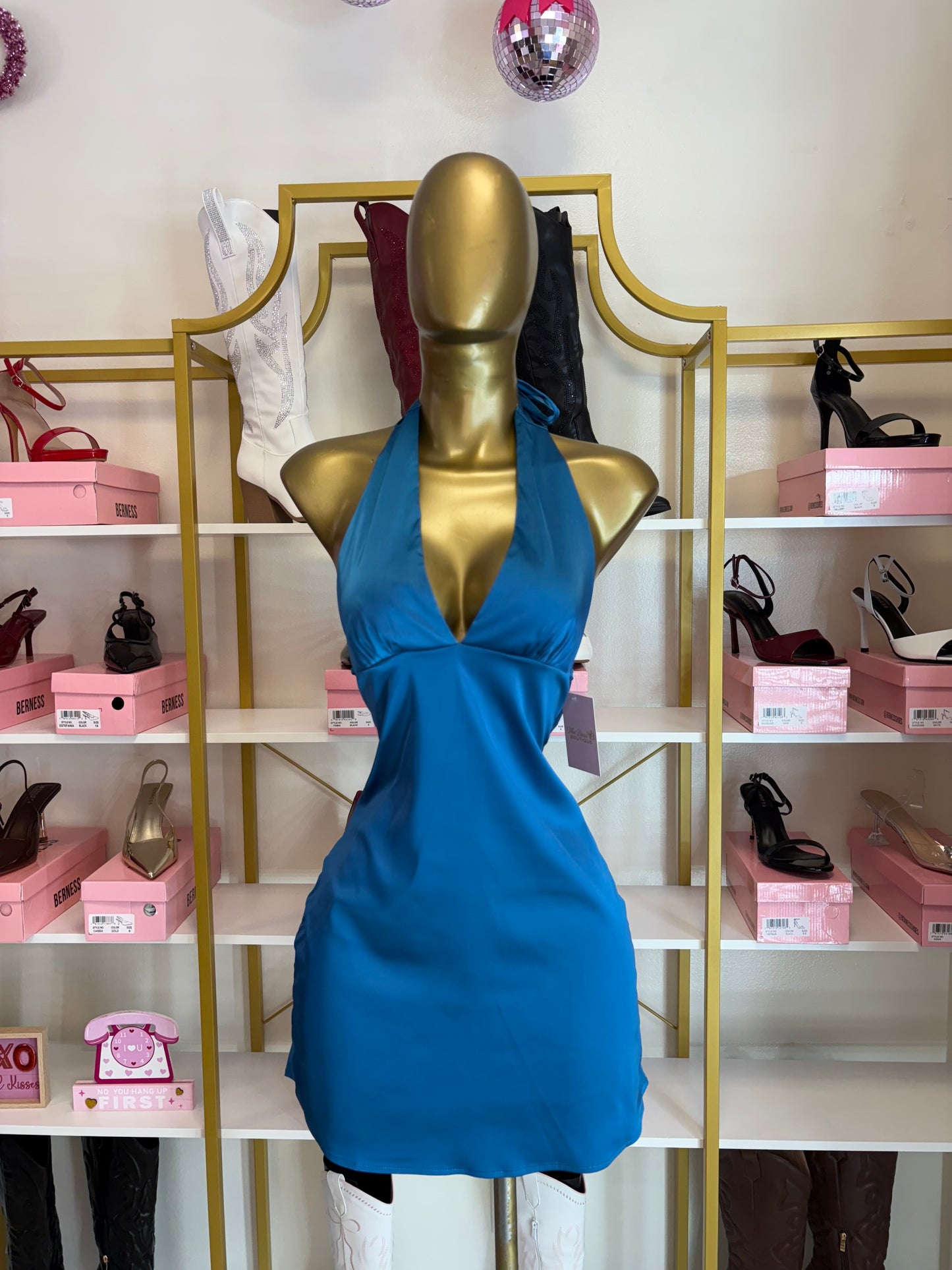 Satin Siren Halter Dress – Ocean Blue