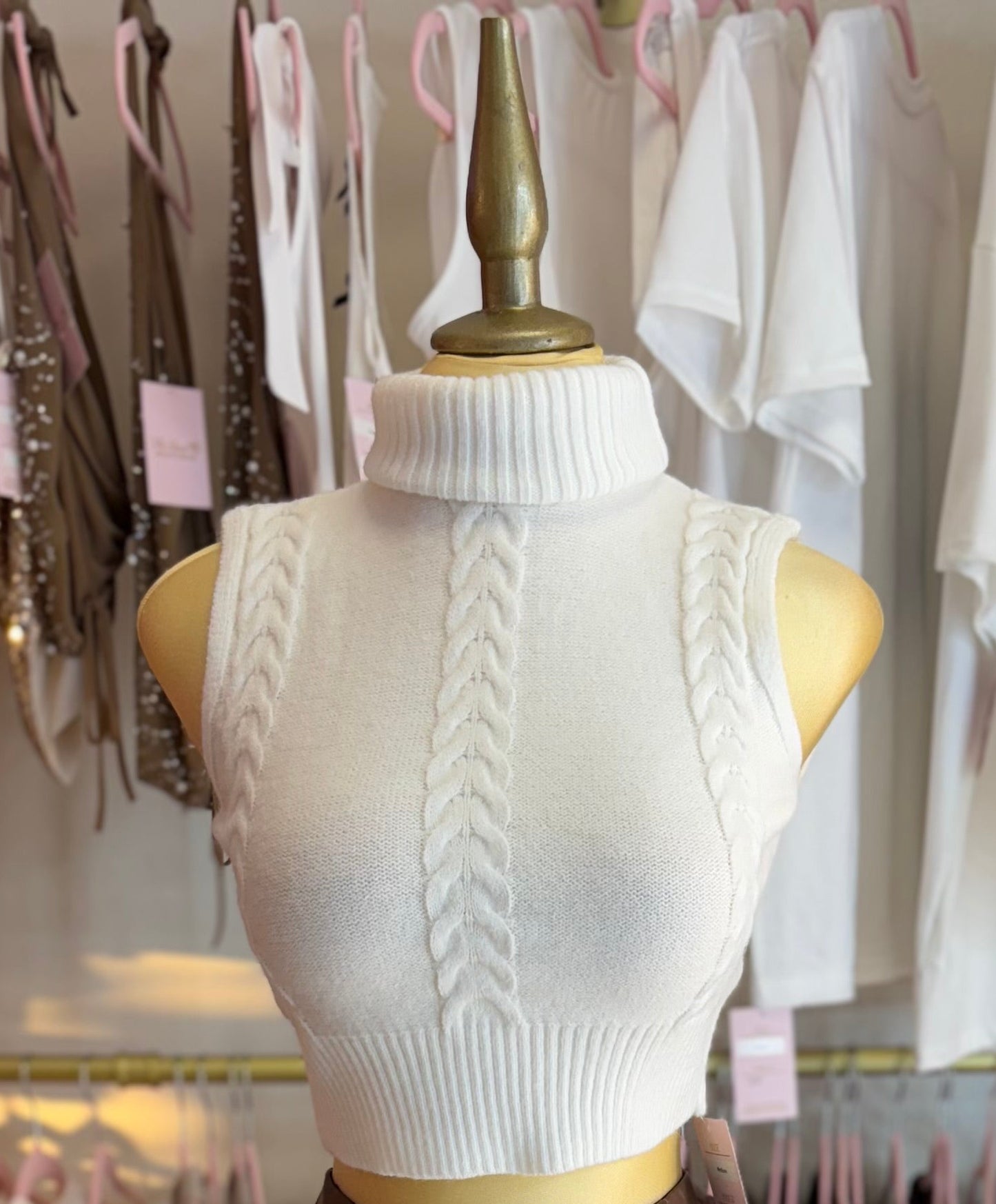 White Knitted Turtle Neck Top