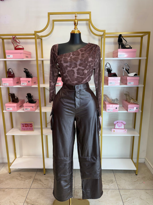 Leather Brown Cargo Pants