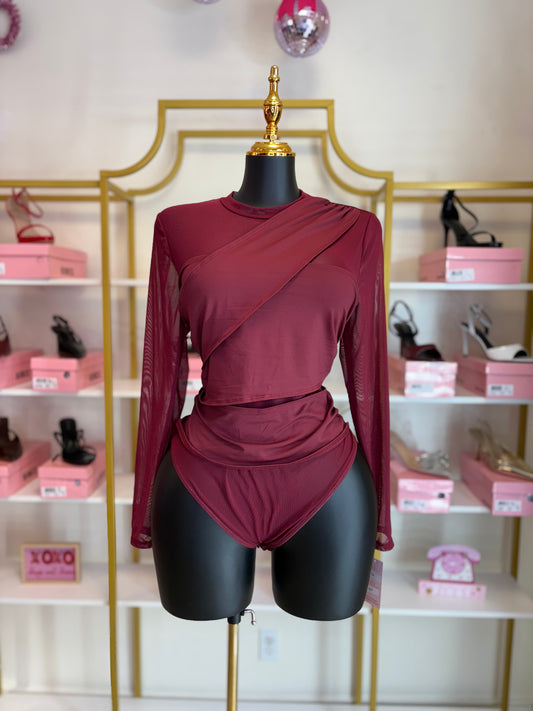 Wrapped in Desire Bodysuit - burgundy