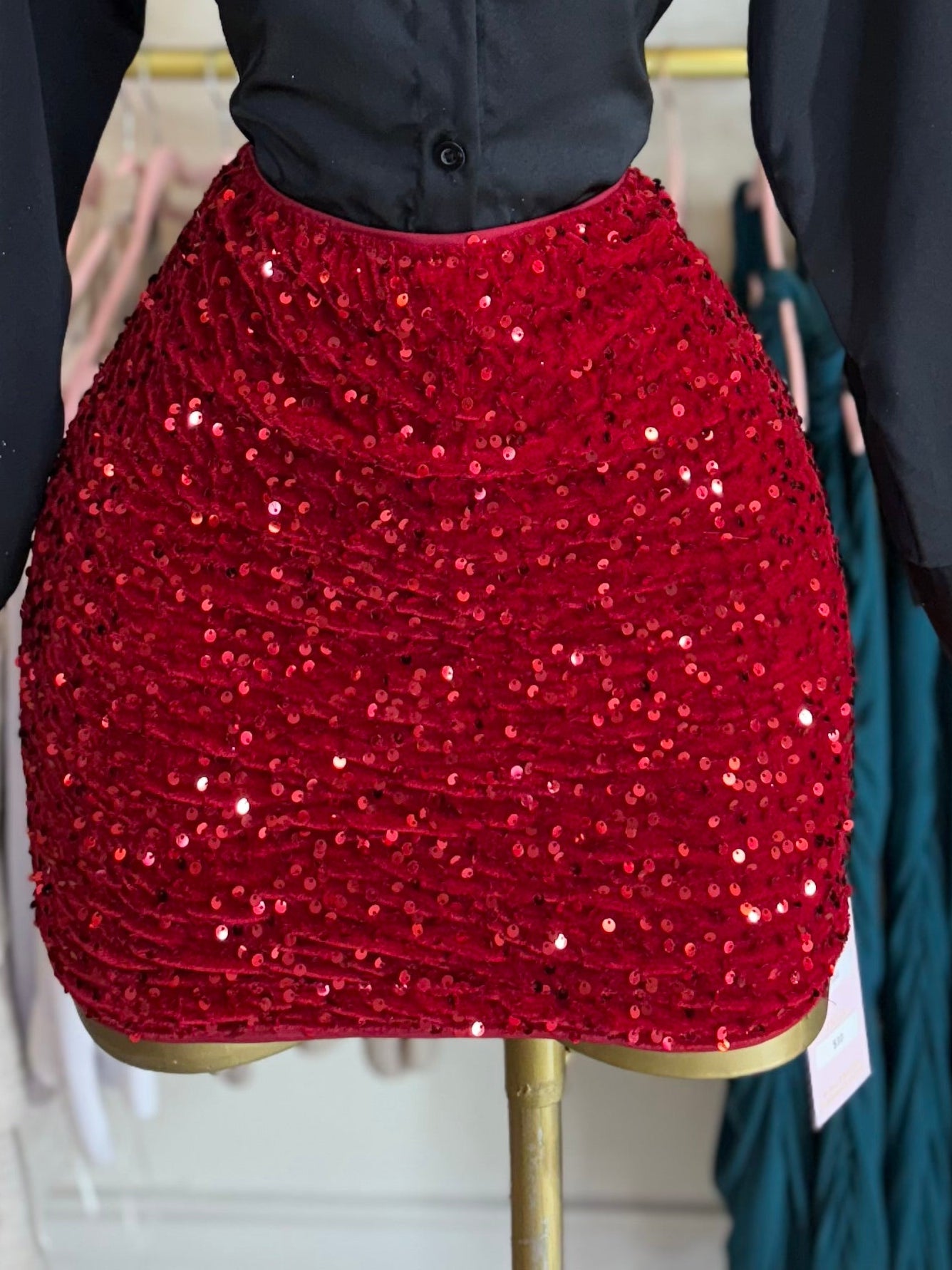 Red sequin skirt