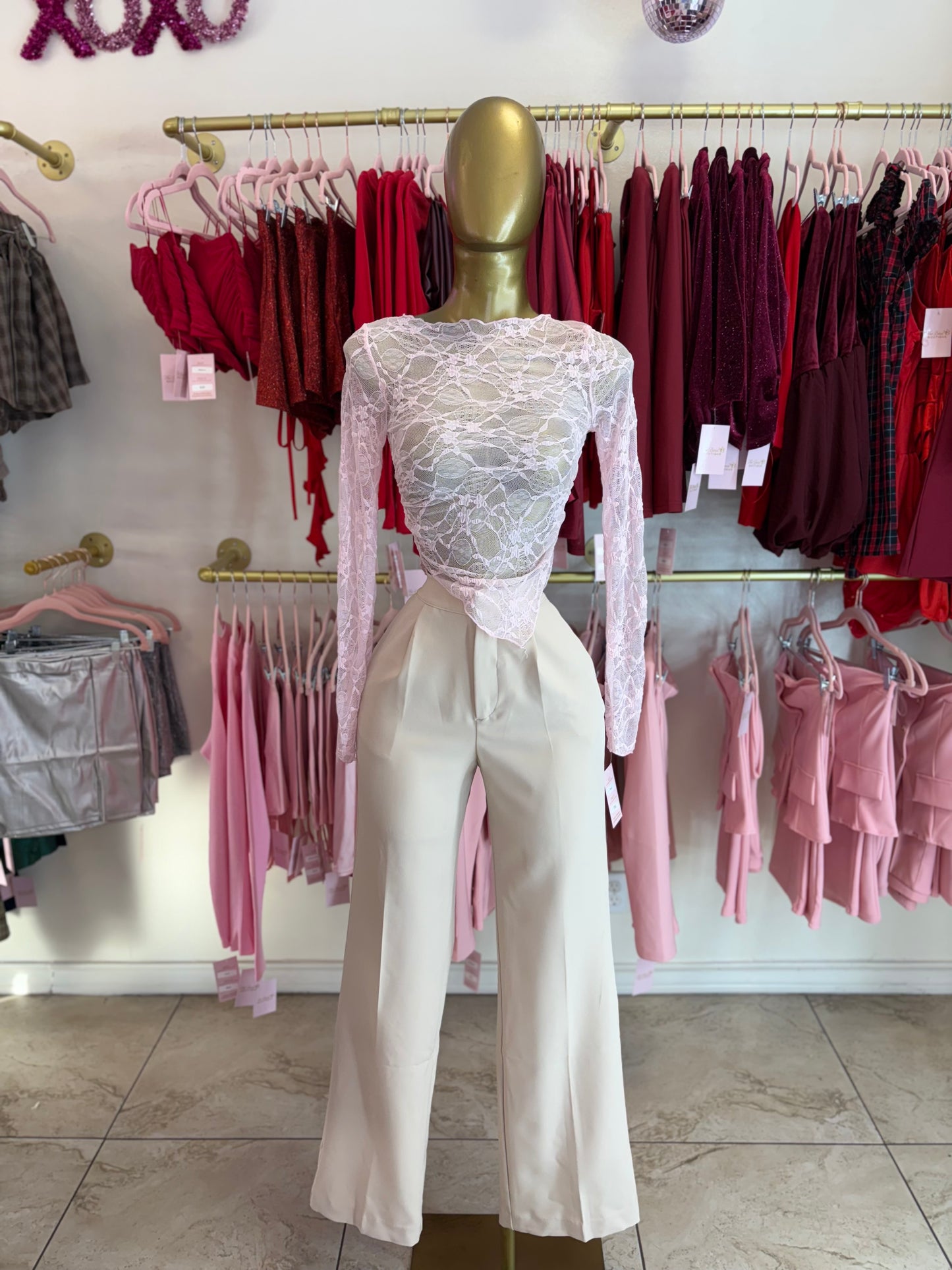 Midnight Romance Lace Top - Pink