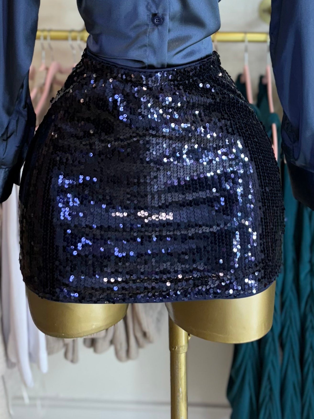 Navy sequin skirt