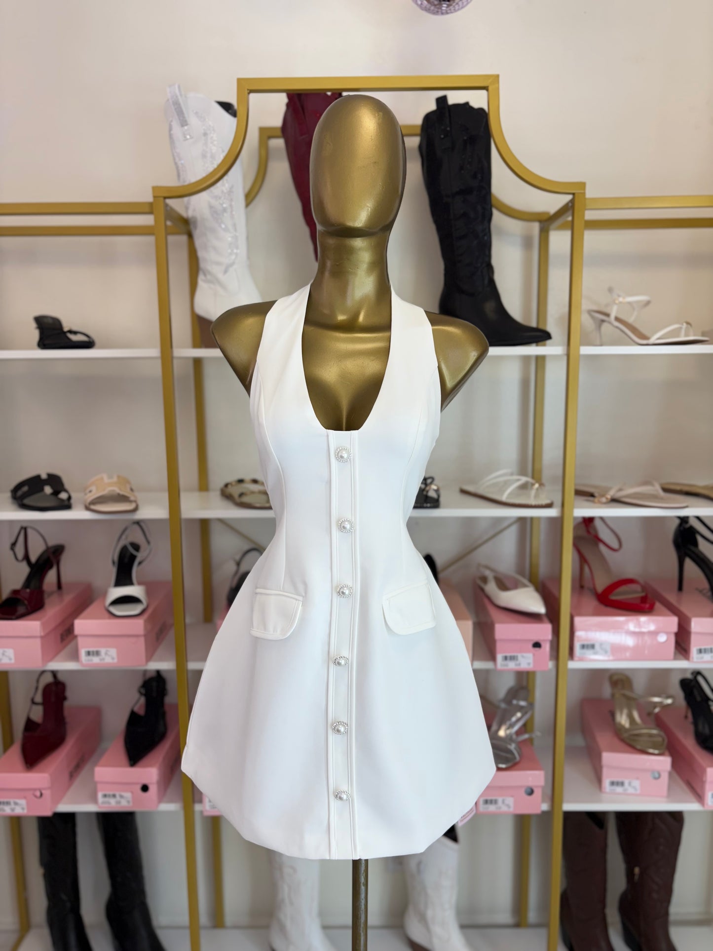 Pearl Luxe Halter Dress