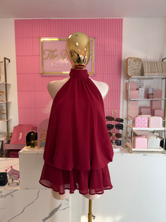 Autumn Bliss Mini Dress - Wine