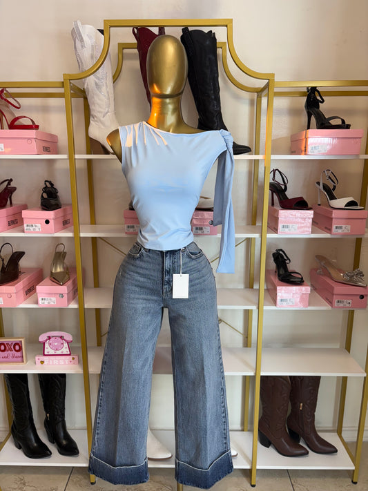 Muse Knot Shoulder Top – Sky Blue