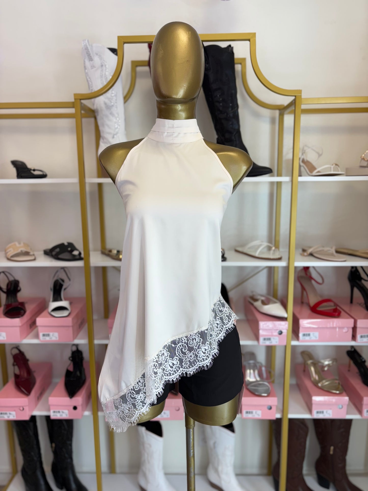 Lace Allure Halter Top - Cream