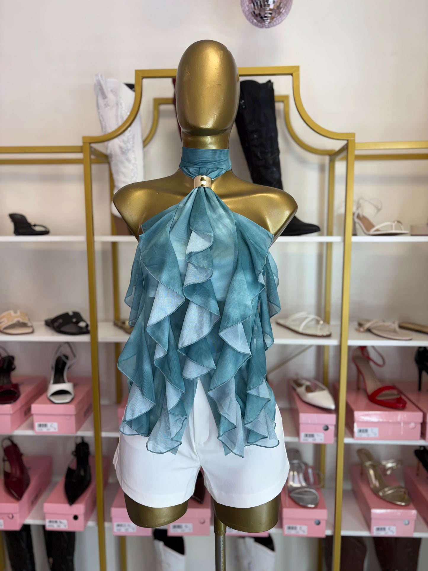Ocean Whisper Ruffle Halter Top