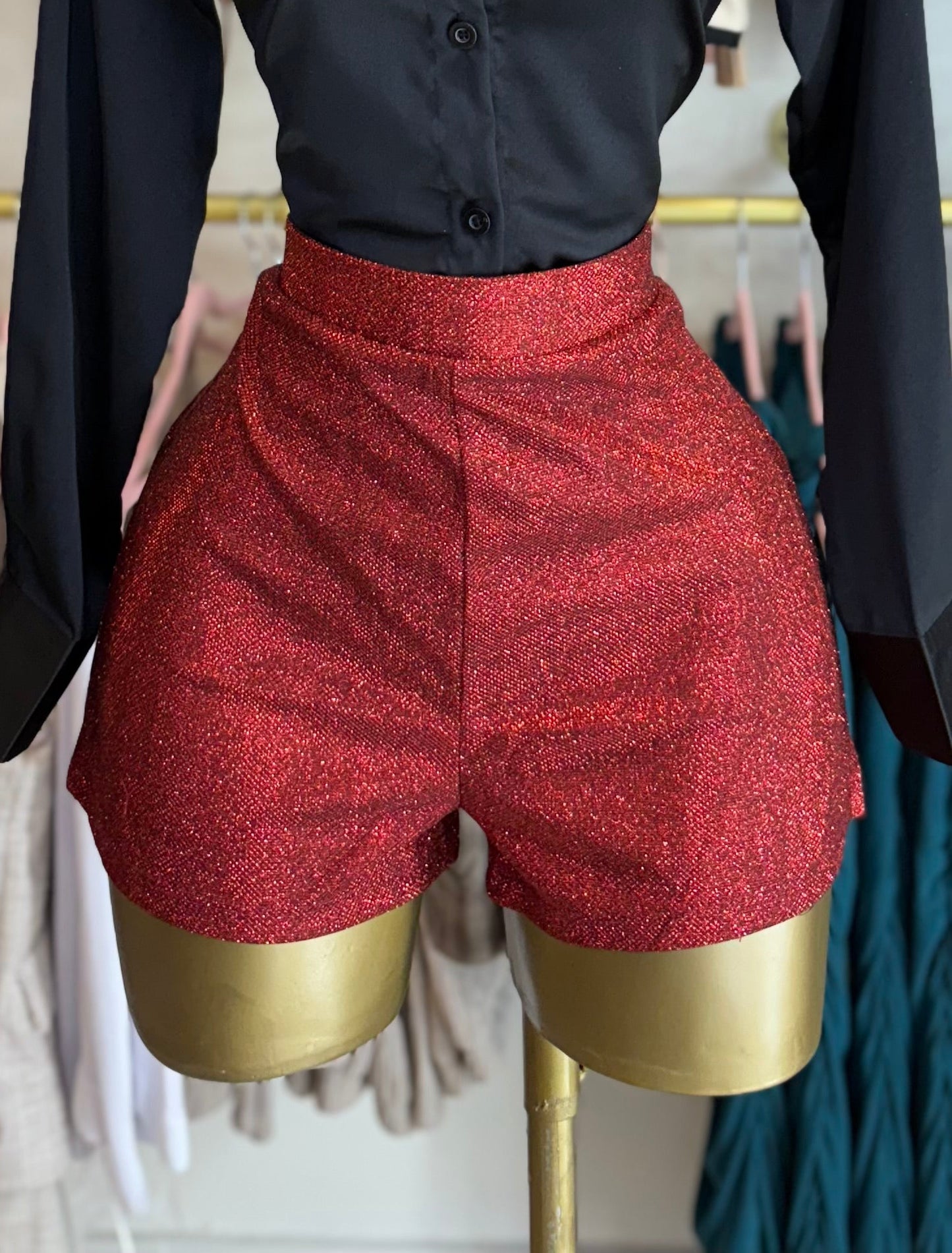 Red sparkle shorts