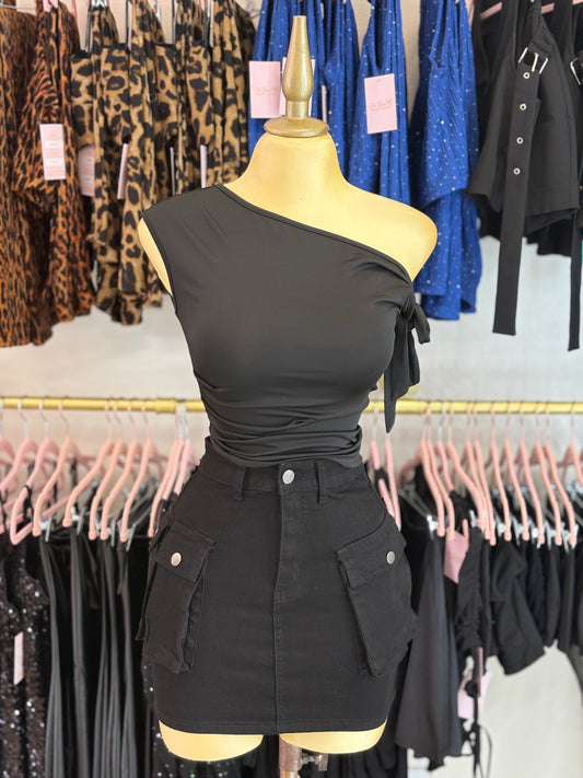 Black cargo skirt