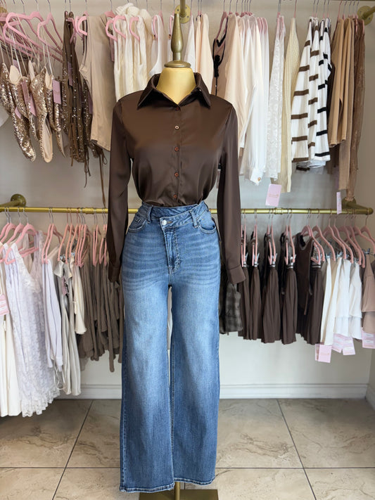 Cocoa satin button up