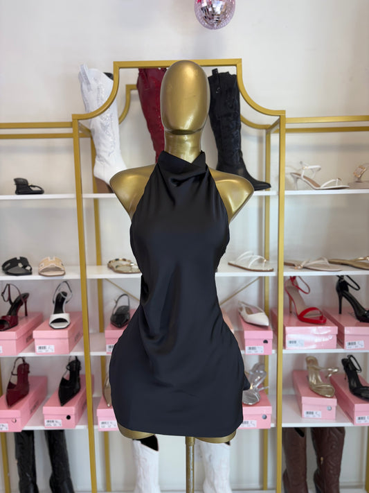 Noir Elegance Satin Dress