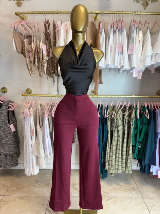 Burgundy wide leg pants