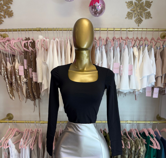 Black Essential Square Neck Top