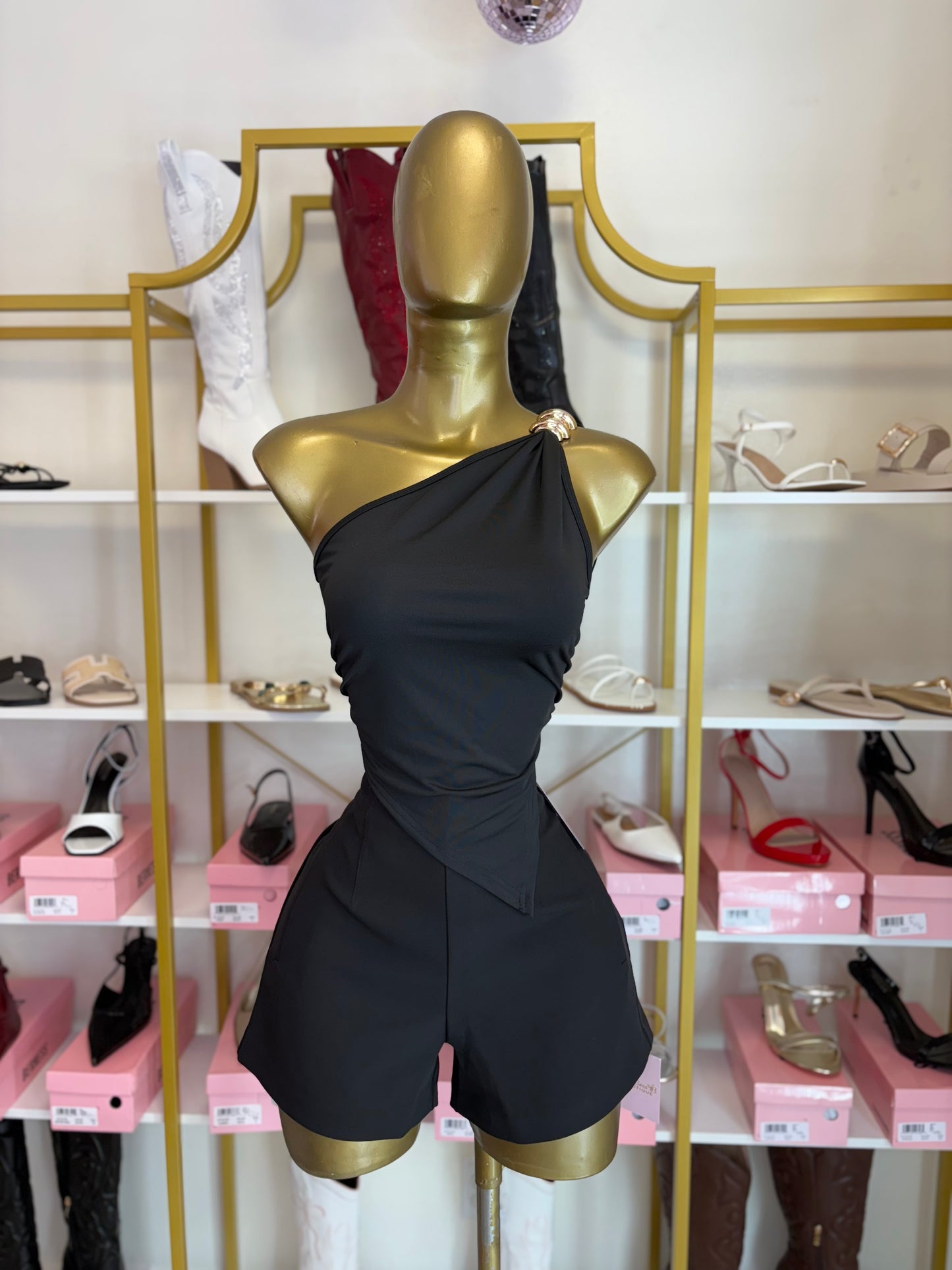 Elegant Edge One Shoulder Top – Black