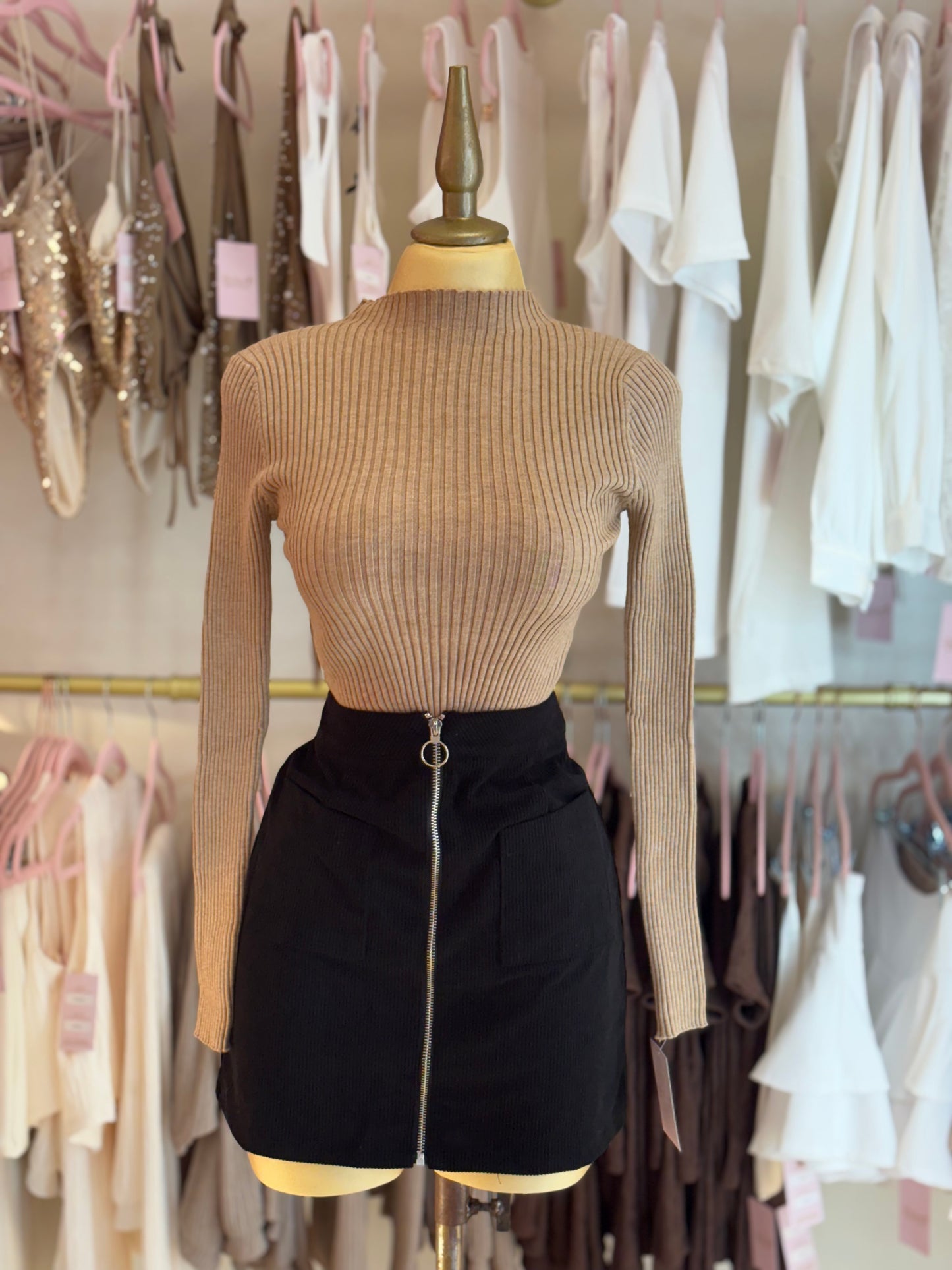 Cream ribbed long sleeve